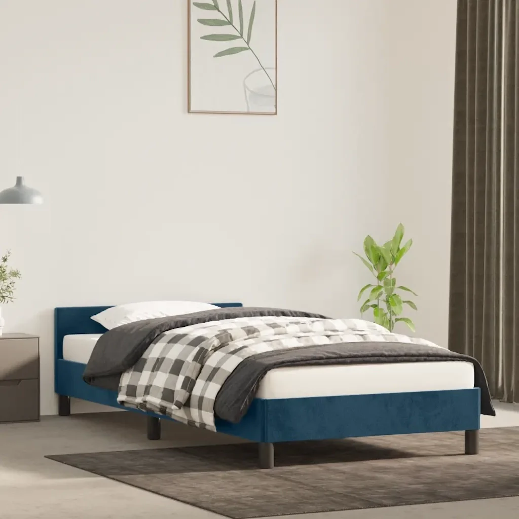 Letto singolo | Letto per adulti | Giroletto senza Materasso Blu Scuro 90x200 cm in Velluto - Image 2