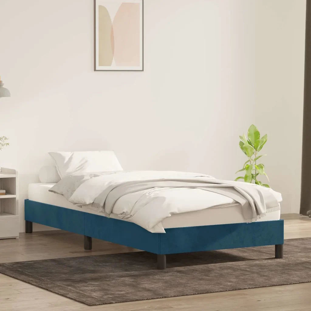 Letto singolo | Letto per adulti | Giroletto senza Materasso Blu Scuro 90x210 cm in Velluto - Image 4