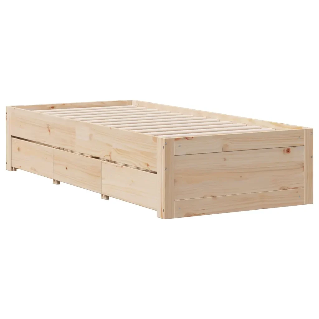 Letto singolo | Letto per adulti | Giroletto senza Materasso con Cassetti 75x190 cm Massello Pino - Image 4