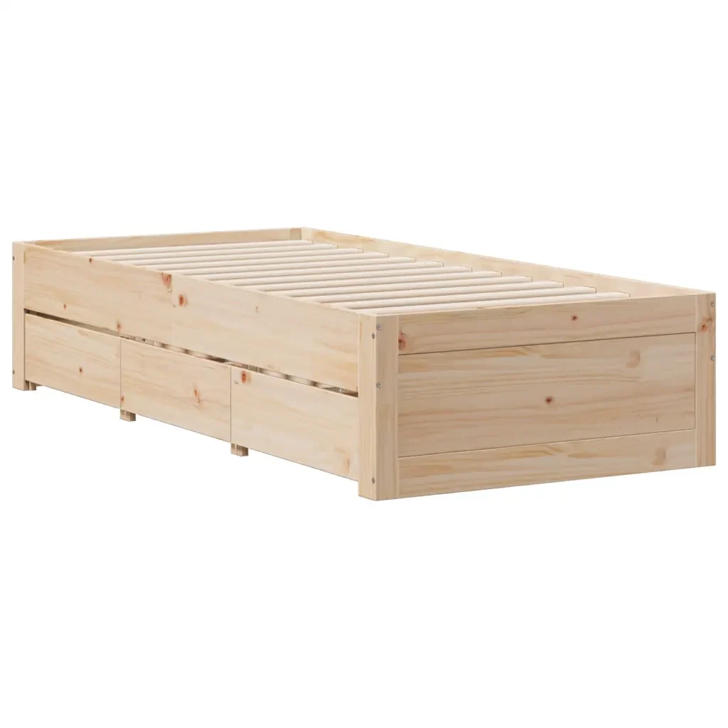 Letto singolo | Letto per adulti | Giroletto senza Materasso con Cassetti 75x190 cm Massello Pino - Image 6
