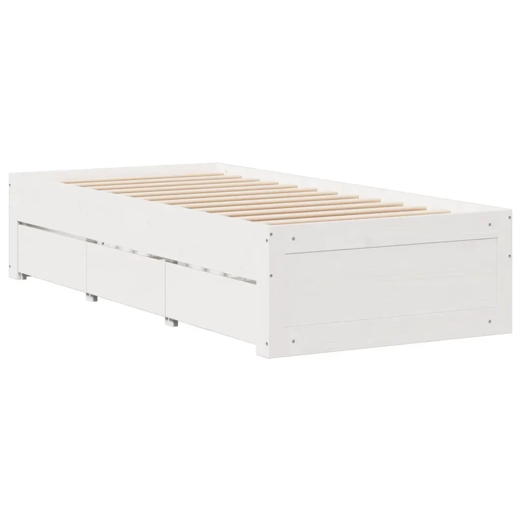 Letto singolo | Letto per adulti | Giroletto senza Materasso con Cassetti Bianco 75x190 cm Pino - Image 4