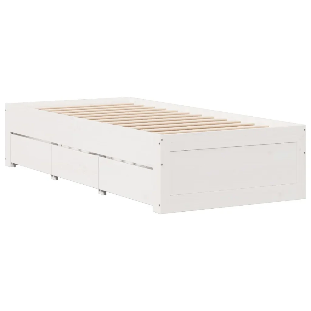 Letto singolo | Letto per adulti | Giroletto senza Materasso con Cassetti Bianco 75x190 cm Pino - Image 6