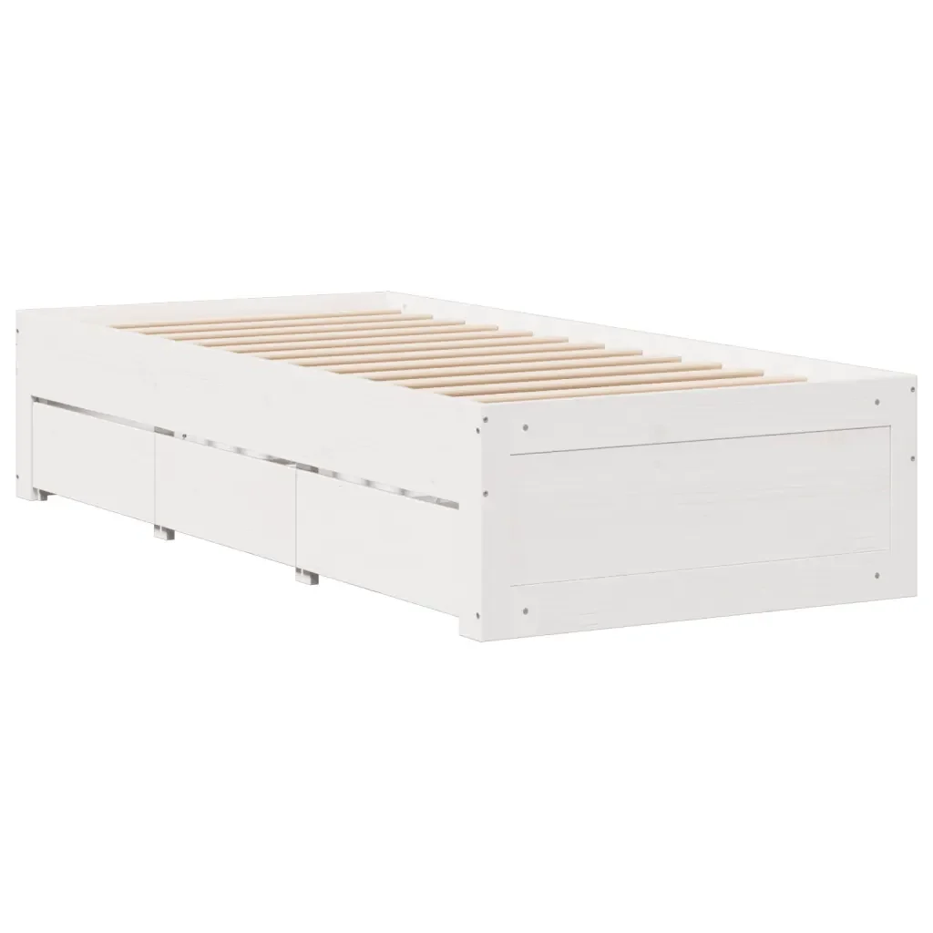 Letto singolo | Letto per adulti | Giroletto senza Materasso con Cassetti Bianco 90x200 cm Pino - Image 3