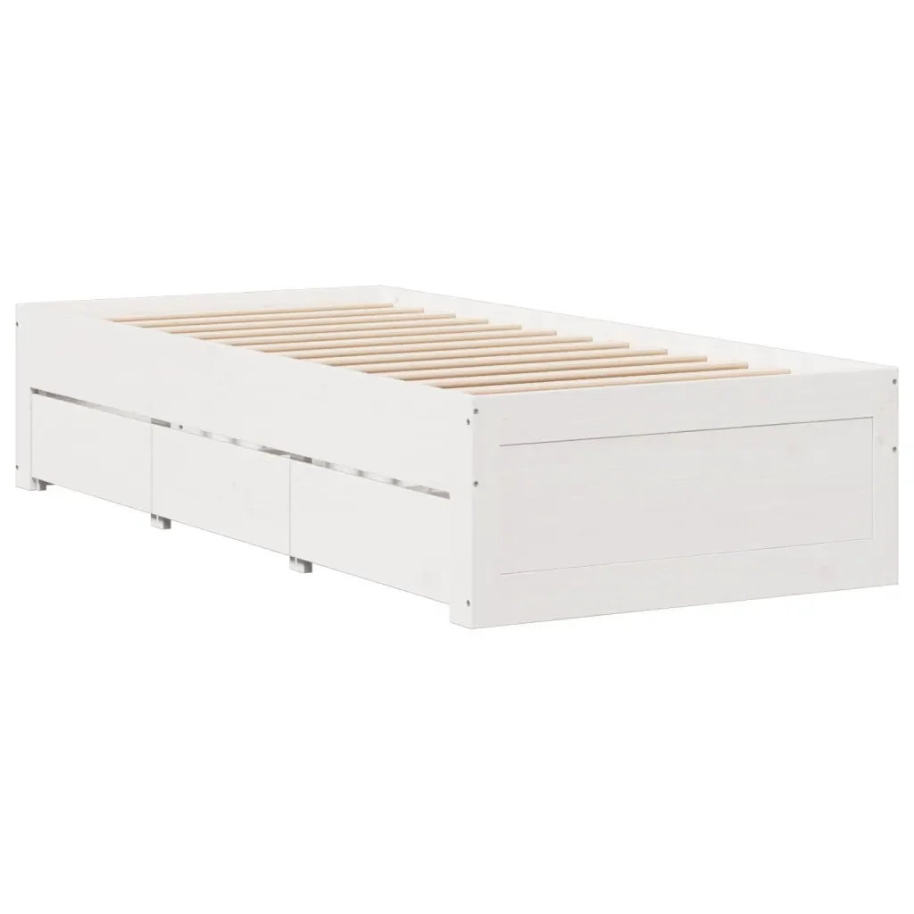 Letto singolo | Letto per adulti | Giroletto senza Materasso con Cassetti Bianco 90x200 cm Pino - Image 6