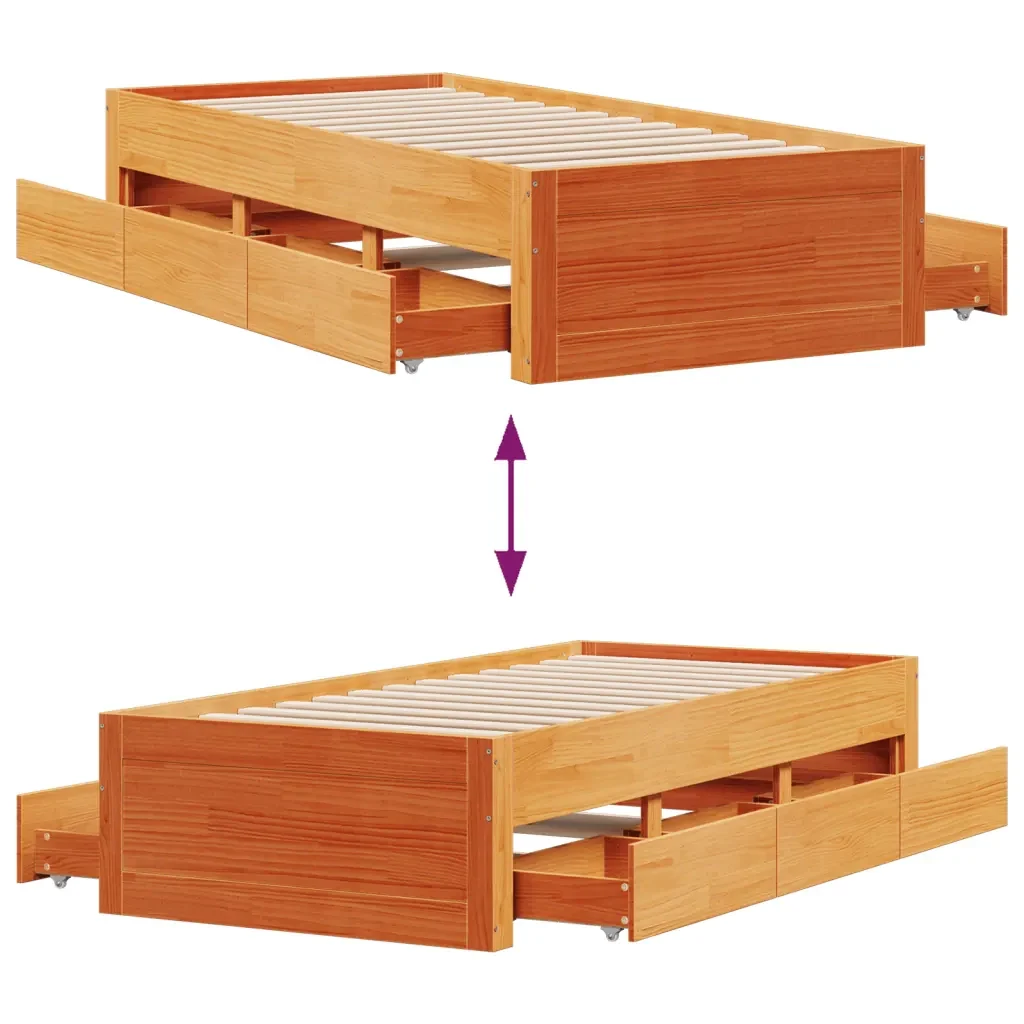 Letto singolo | Letto per adulti | Giroletto senza Materasso con Cassetti Marrone Cera 100x200 cm - Image 10