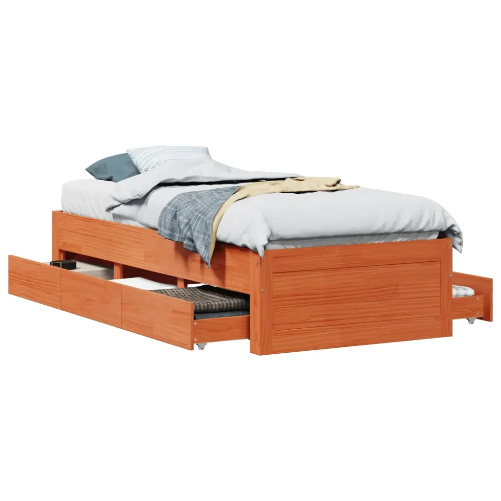 Letto singolo | Letto per adulti | Giroletto senza Materasso con Cassetti Marrone Cera 75x190 cm