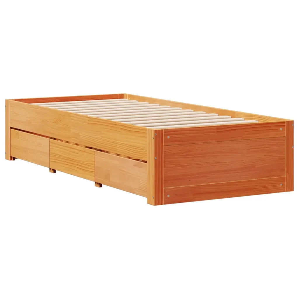 Letto singolo | Letto per adulti | Giroletto senza Materasso con Cassetti Marrone Cera 75x190 cm - Image 3
