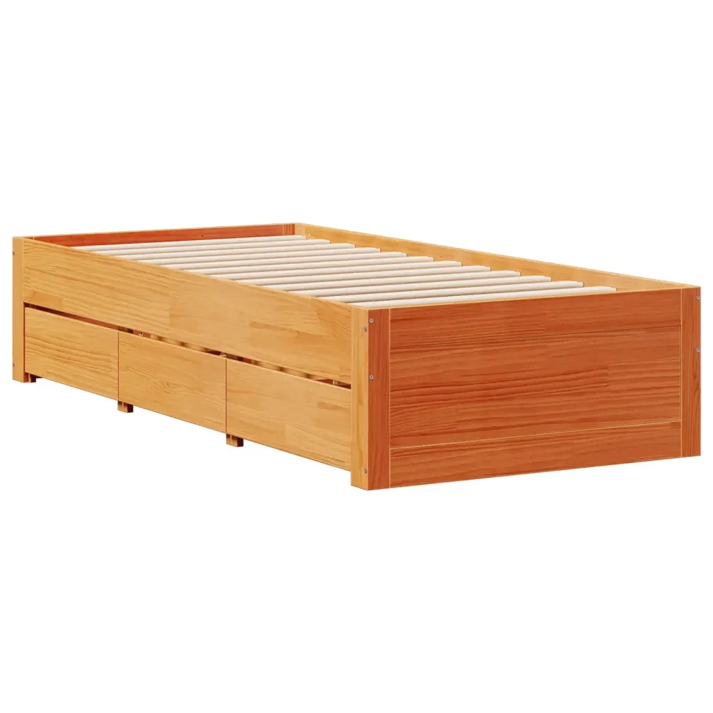 Letto singolo | Letto per adulti | Giroletto senza Materasso con Cassetti Marrone Cera 75x190 cm - Image 6