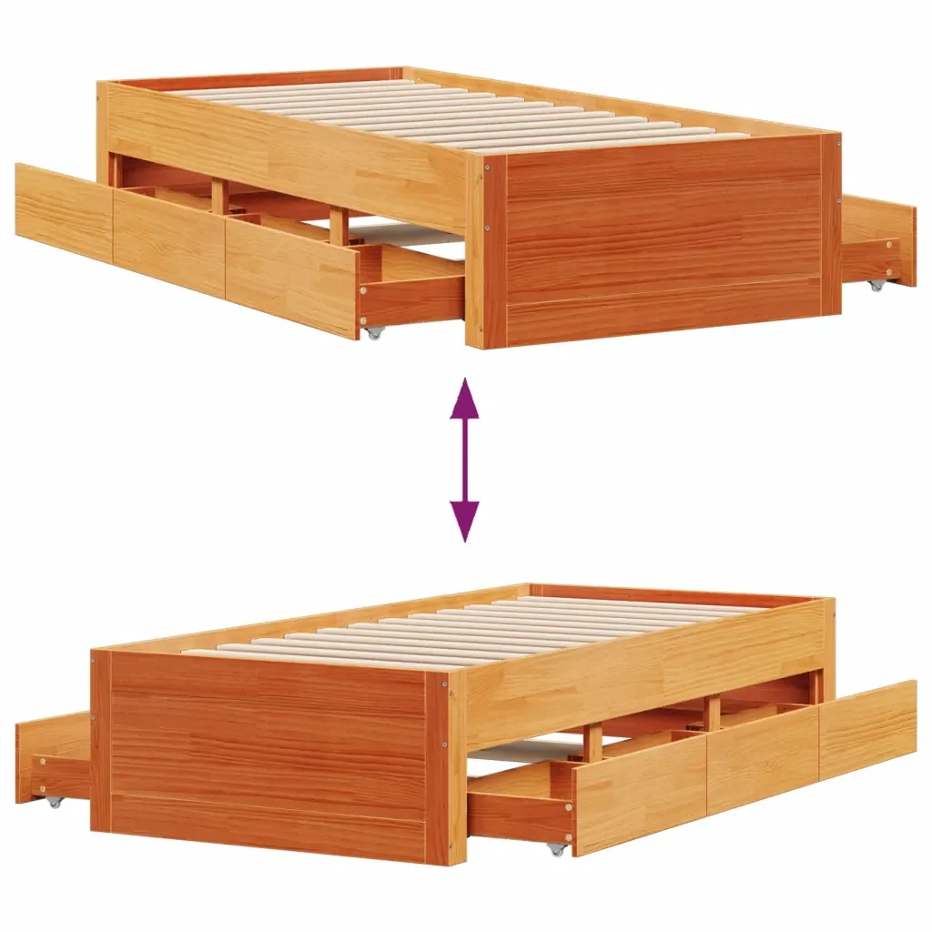 Letto singolo | Letto per adulti | Giroletto senza Materasso con Cassetti Marrone Cera 90x190 cm - Image 10