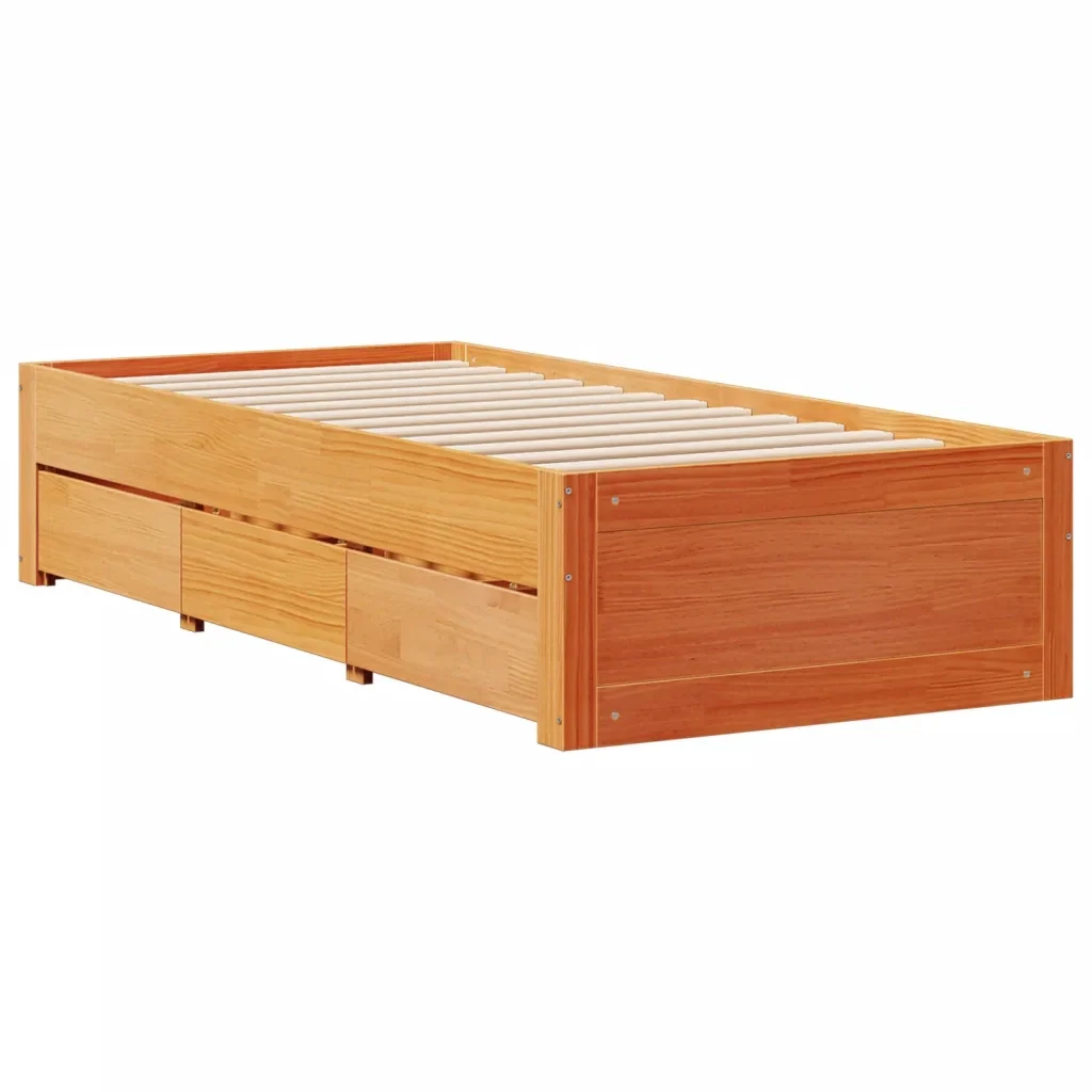 Letto singolo | Letto per adulti | Giroletto senza Materasso con Cassetti Marrone Cera 90x190 cm - Image 3