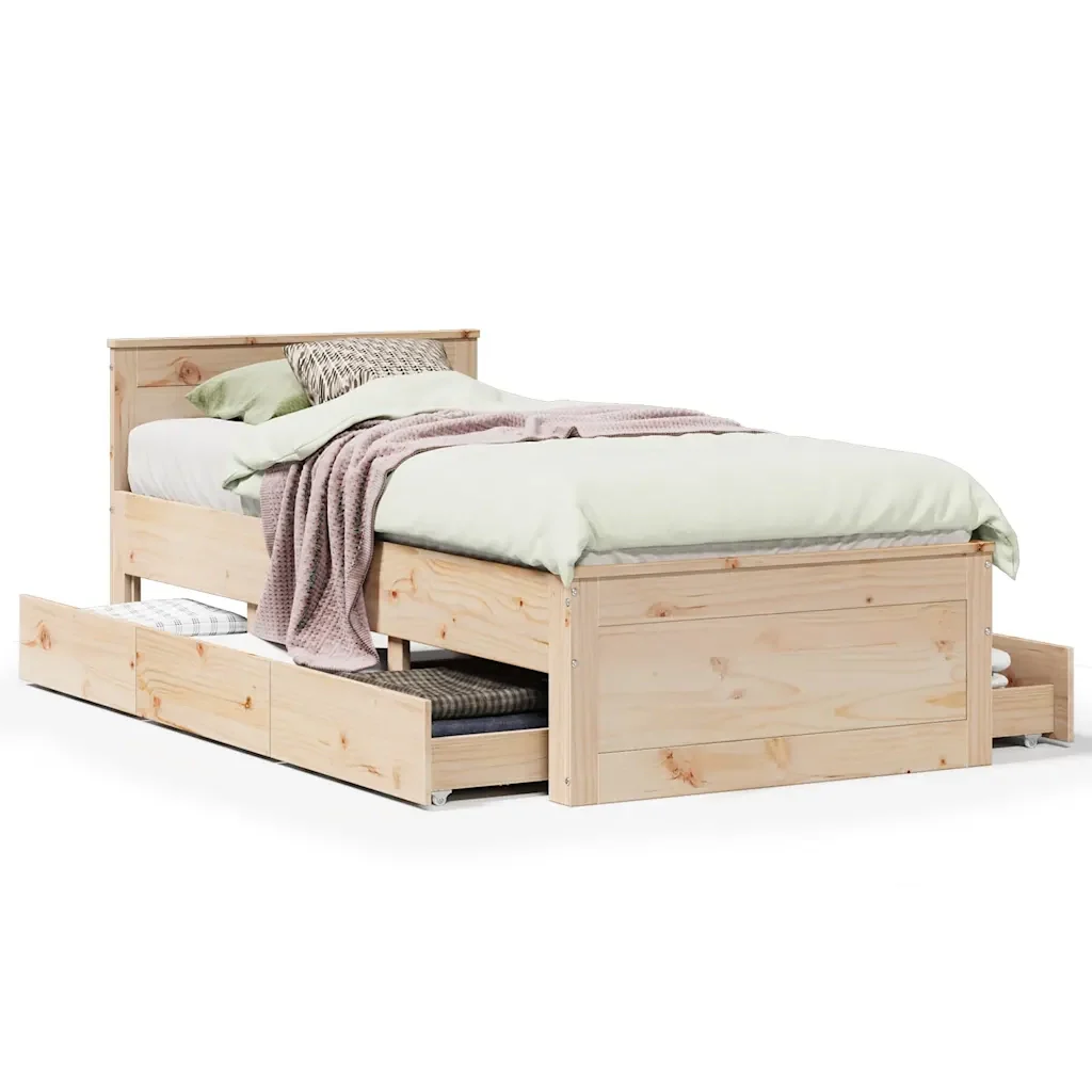 Letto singolo | Letto per adulti | Giroletto senza Materasso con Testiera 75x190 cm Massello Pino