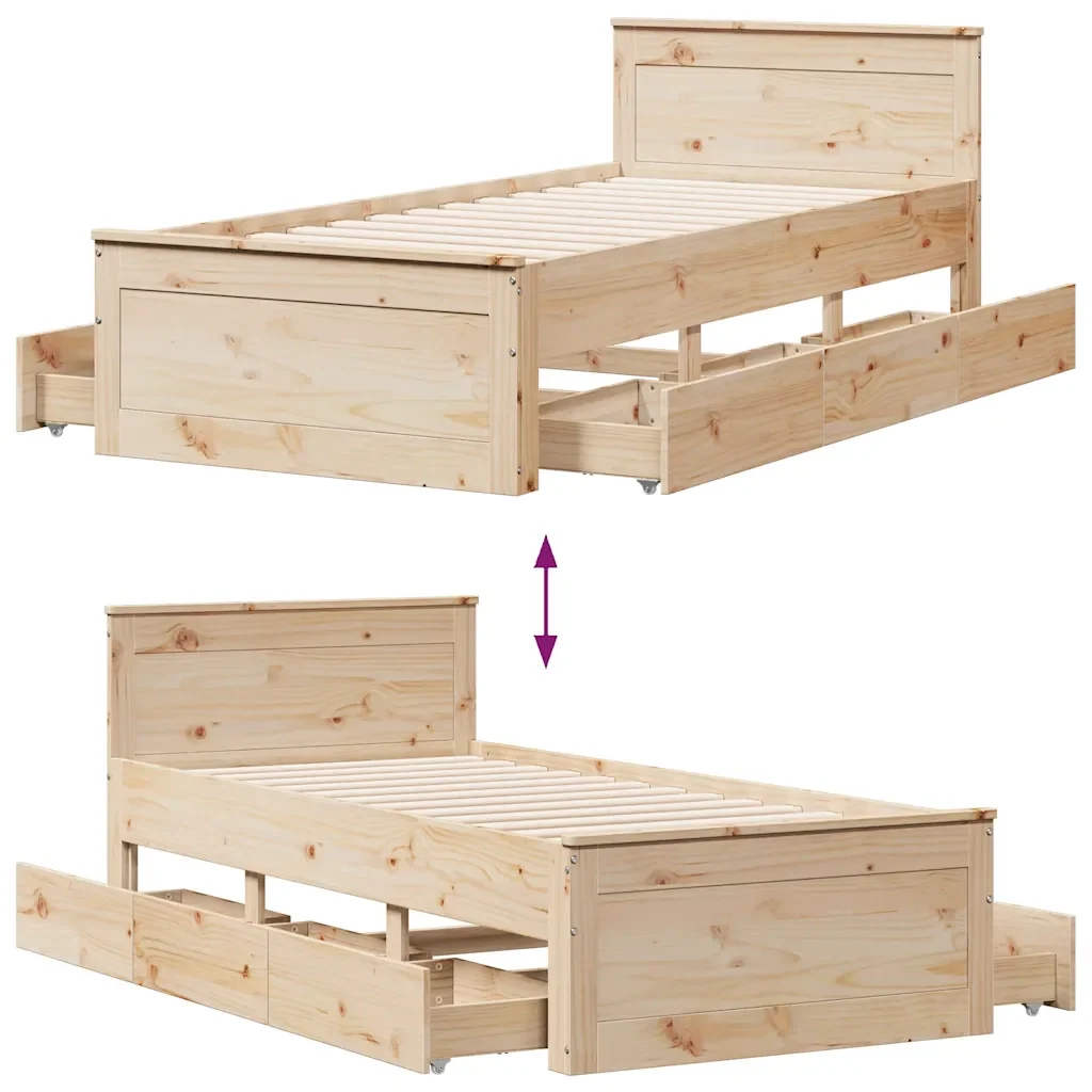 Letto singolo | Letto per adulti | Giroletto senza Materasso con Testiera 75x190 cm Massello Pino - Image 10
