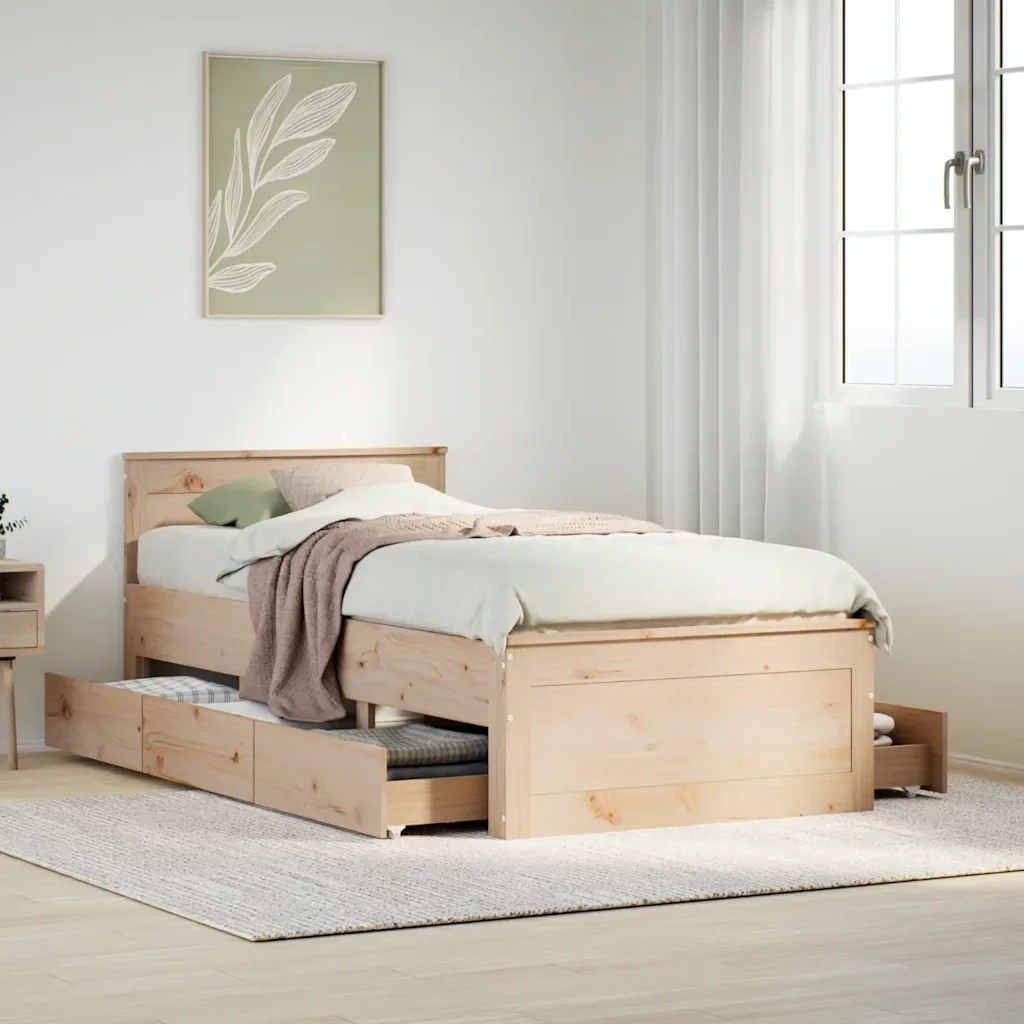 Letto singolo | Letto per adulti | Giroletto senza Materasso con Testiera 75x190 cm Massello Pino - Image 2
