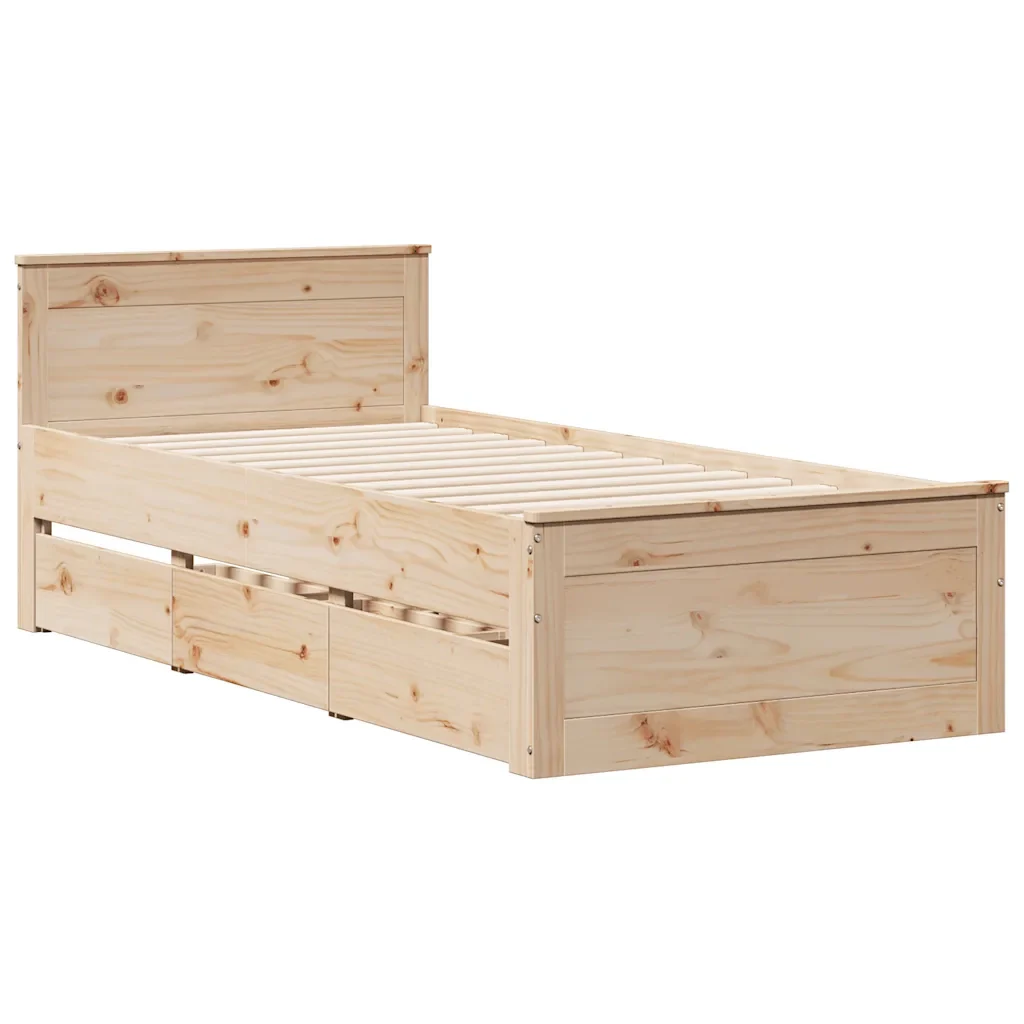 Letto singolo | Letto per adulti | Giroletto senza Materasso con Testiera 75x190 cm Massello Pino - Image 3