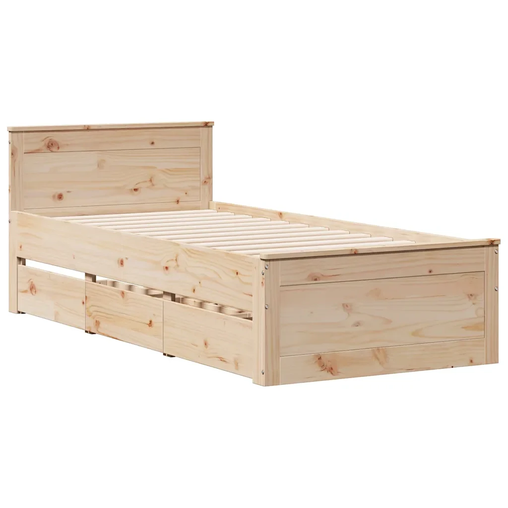 Letto singolo | Letto per adulti | Giroletto senza Materasso con Testiera 90x190 cm Massello Pino - Image 3