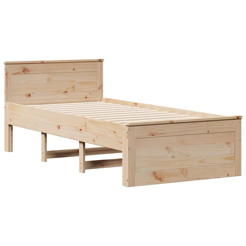 Letto singolo | Letto per adulti | Giroletto senza Materasso con Testiera 90x190 cm Massello Pino - Image 5