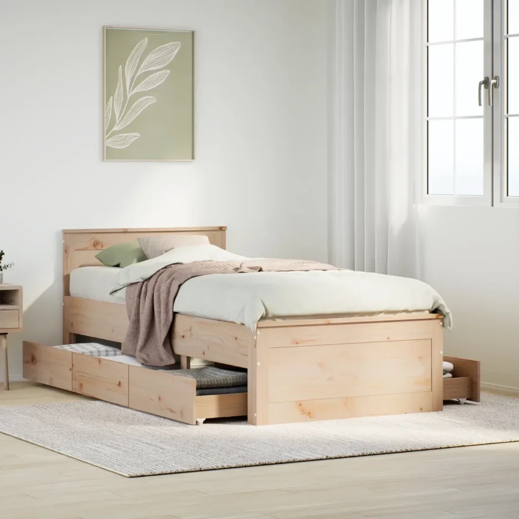 Letto singolo | Letto per adulti | Giroletto senza Materasso con Testiera 90x200 cm Massello Pino - Image 2