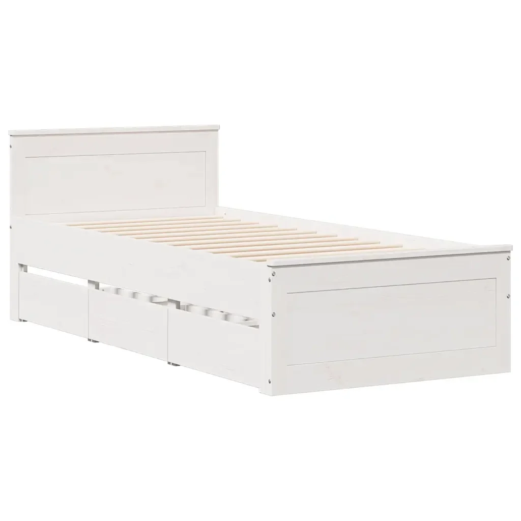 Letto singolo | Letto per adulti | Giroletto senza Materasso con Testiera Bianco 75x190 cm Pino - Image 3