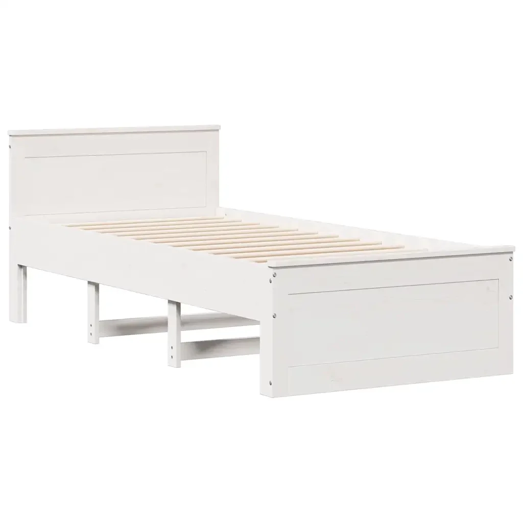 Letto singolo | Letto per adulti | Giroletto senza Materasso con Testiera Bianco 75x190 cm Pino - Image 5