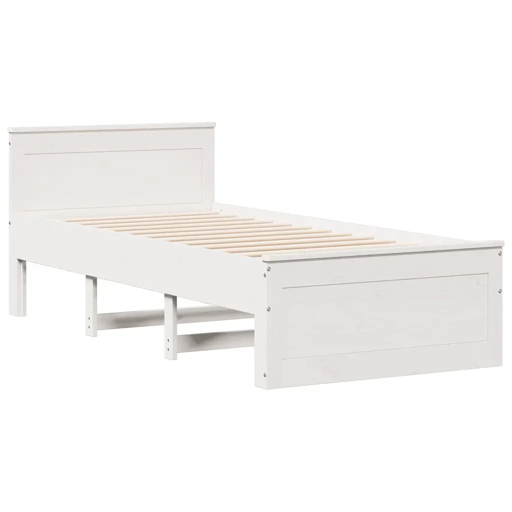 Letto singolo | Letto per adulti | Giroletto senza Materasso con Testiera Bianco 90x190 cm Pino - Image 5