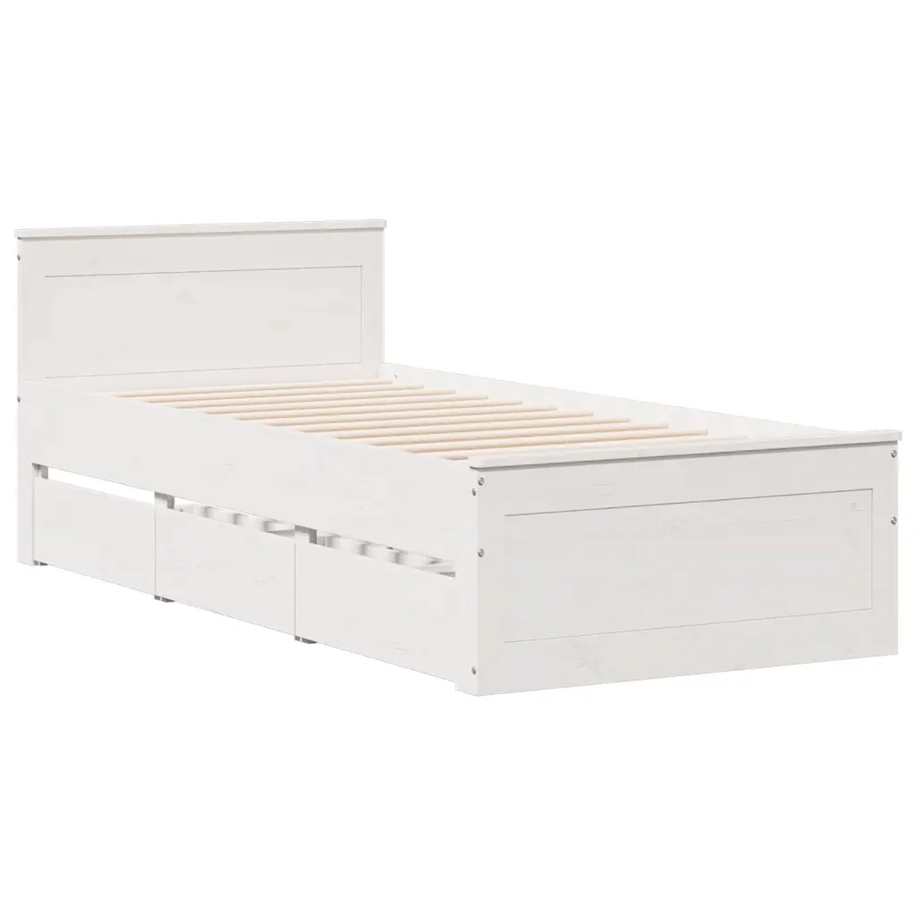 Letto singolo | Letto per adulti | Giroletto senza Materasso con Testiera Bianco 90x200 cm Pino - Image 4