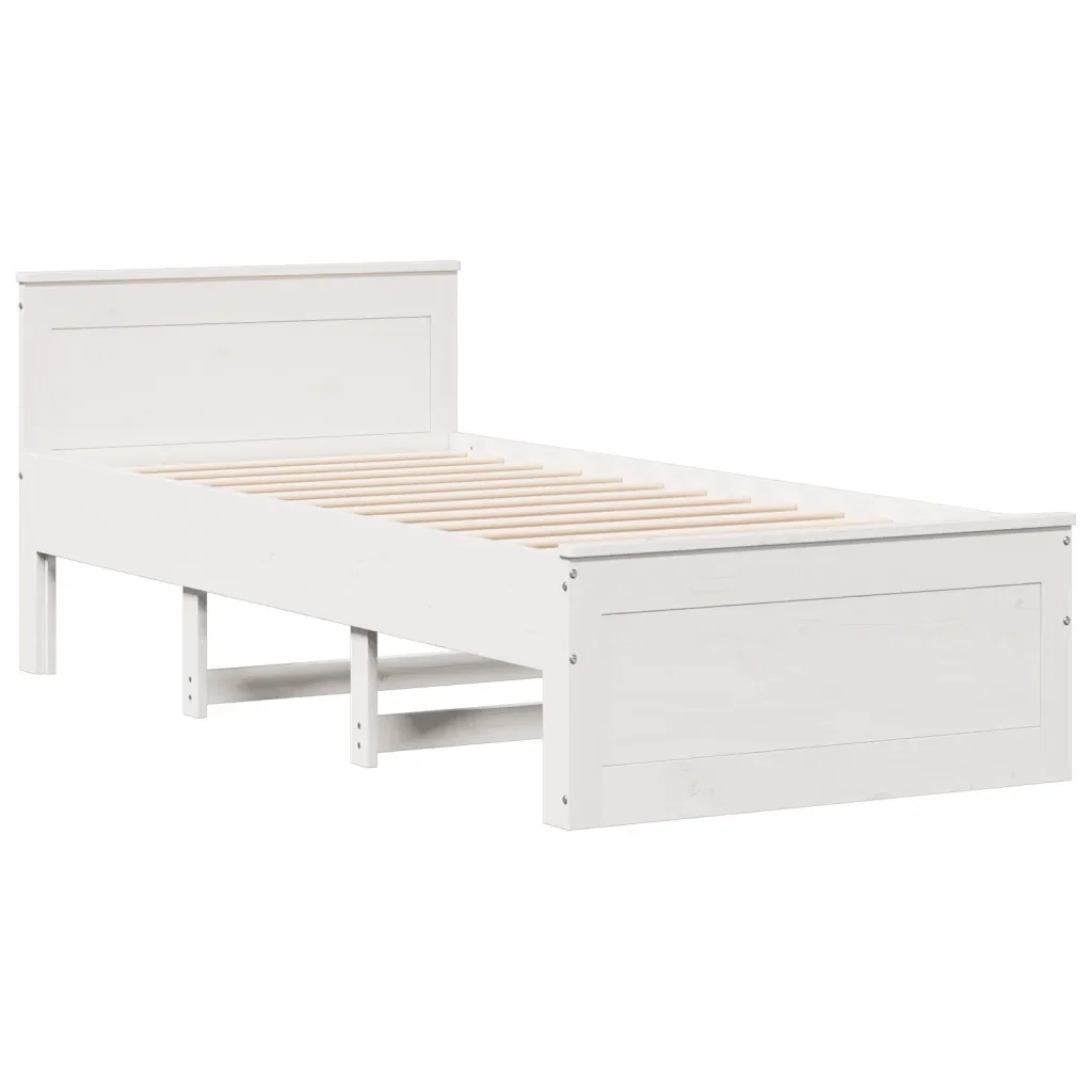 Letto singolo | Letto per adulti | Giroletto senza Materasso con Testiera Bianco 90x200 cm Pino - Image 7