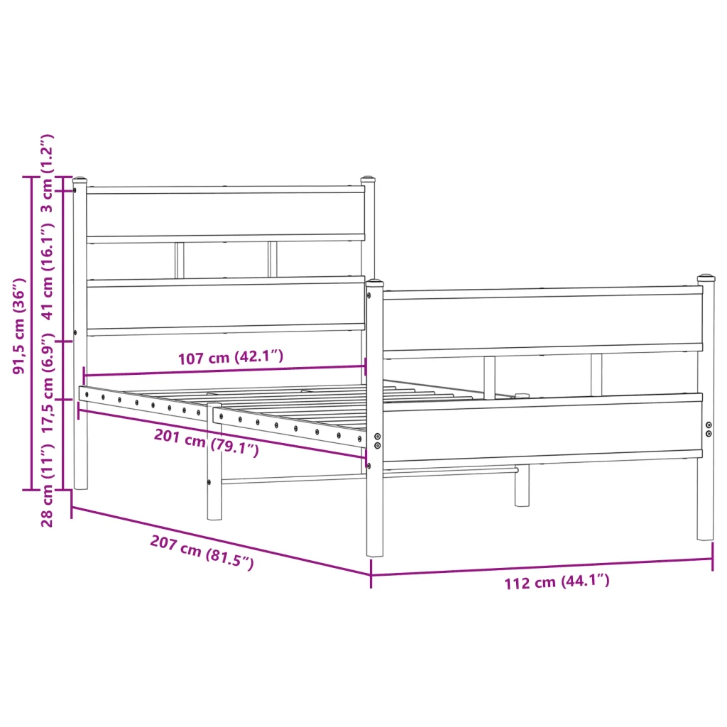 Letto singolo | Letto per adulti | Giroletto senza Materasso con Testiera e Pediera 107x203 cm - Image 9