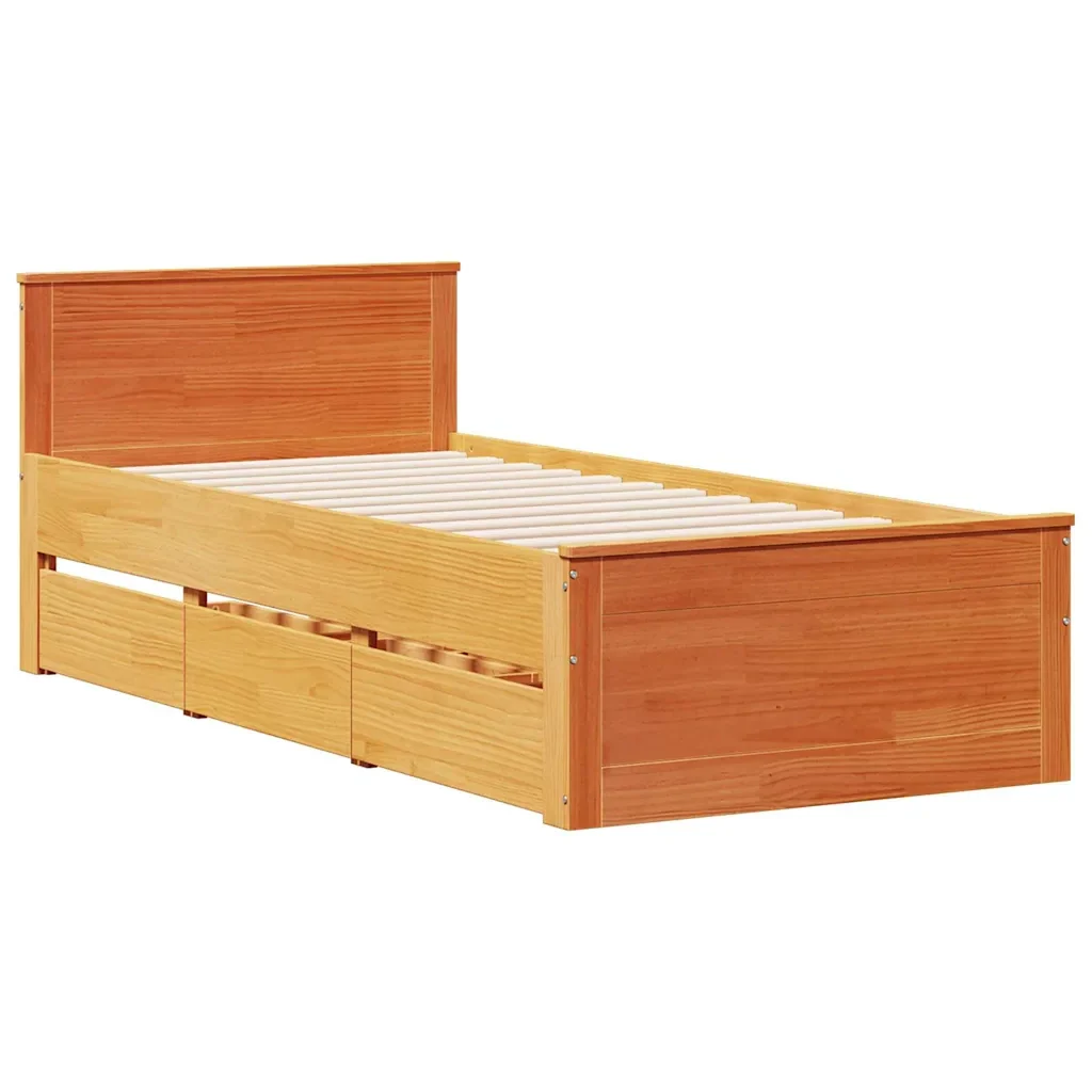 Letto singolo | Letto per adulti | Giroletto senza Materasso con Testiera Marrone Cera 75x190 Pino - Image 3