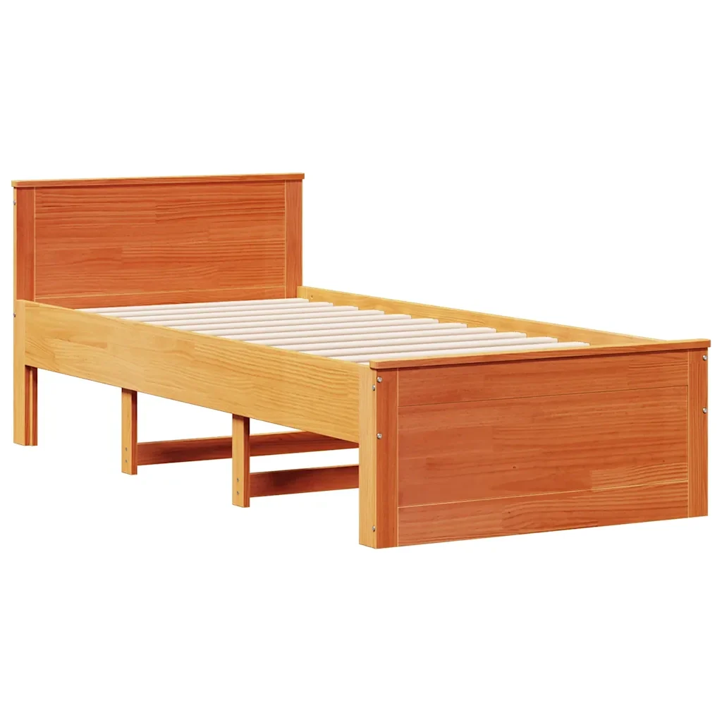 Letto singolo | Letto per adulti | Giroletto senza Materasso con Testiera Marrone Cera 75x190 Pino - Image 5