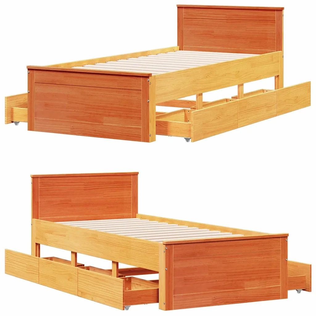 Letto singolo | Letto per adulti | Giroletto senza Materasso con Testiera Marrone Cera 90x190 Pino - Image 10