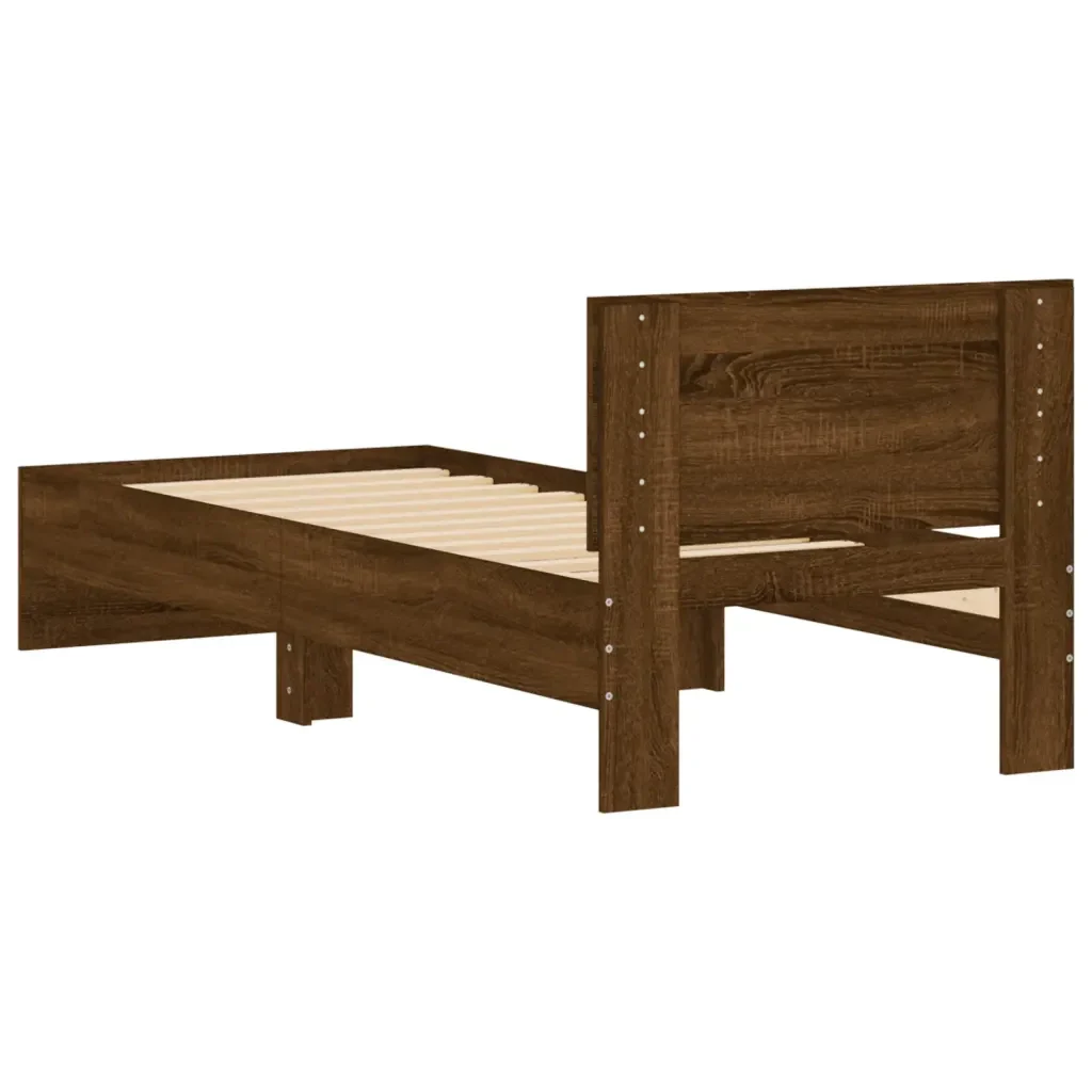 Letto singolo | Letto per adulti | Giroletto senza Materasso con Testiera Rovere Marrone 90x190 cm - Image 7