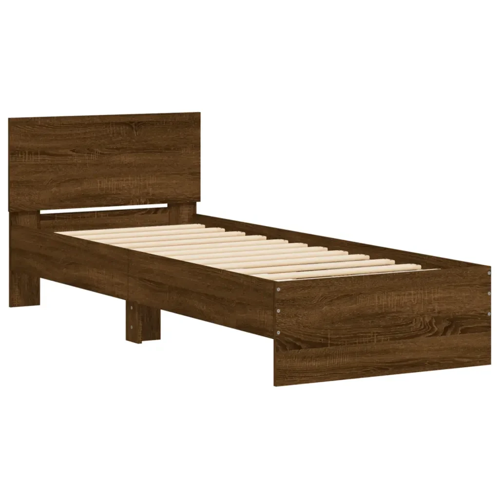 Letto singolo | Letto per adulti | Giroletto senza Materasso con Testiera Rovere Marrone 90x200 cm - Image 4