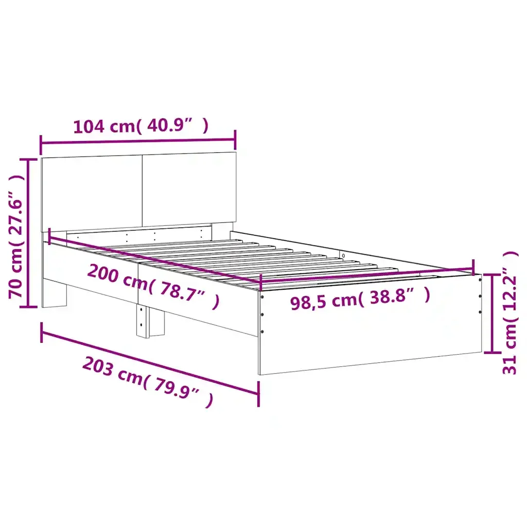 Letto singolo | Letto per adulti | Giroletto senza Materasso con Testiera Rovere Sonoma 100x200 cm - Image 10