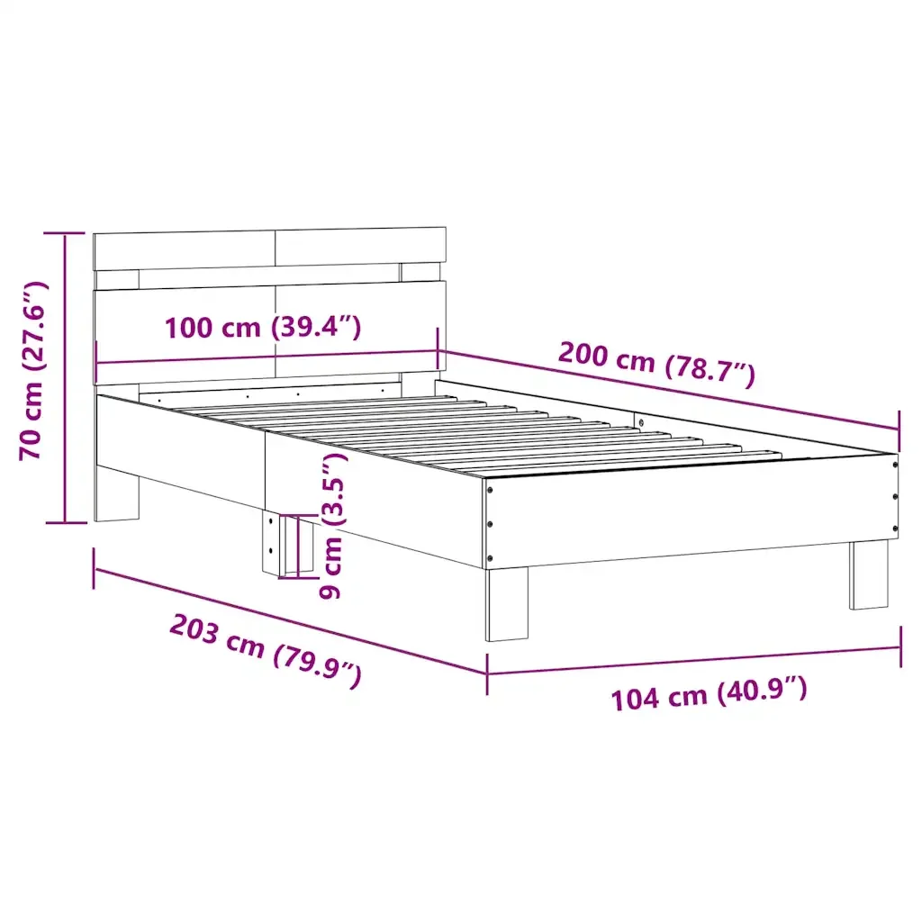 Letto singolo | Letto per adulti | Giroletto senza Materasso con Testiera Rovere Sonoma 100x200 cm - Image 10