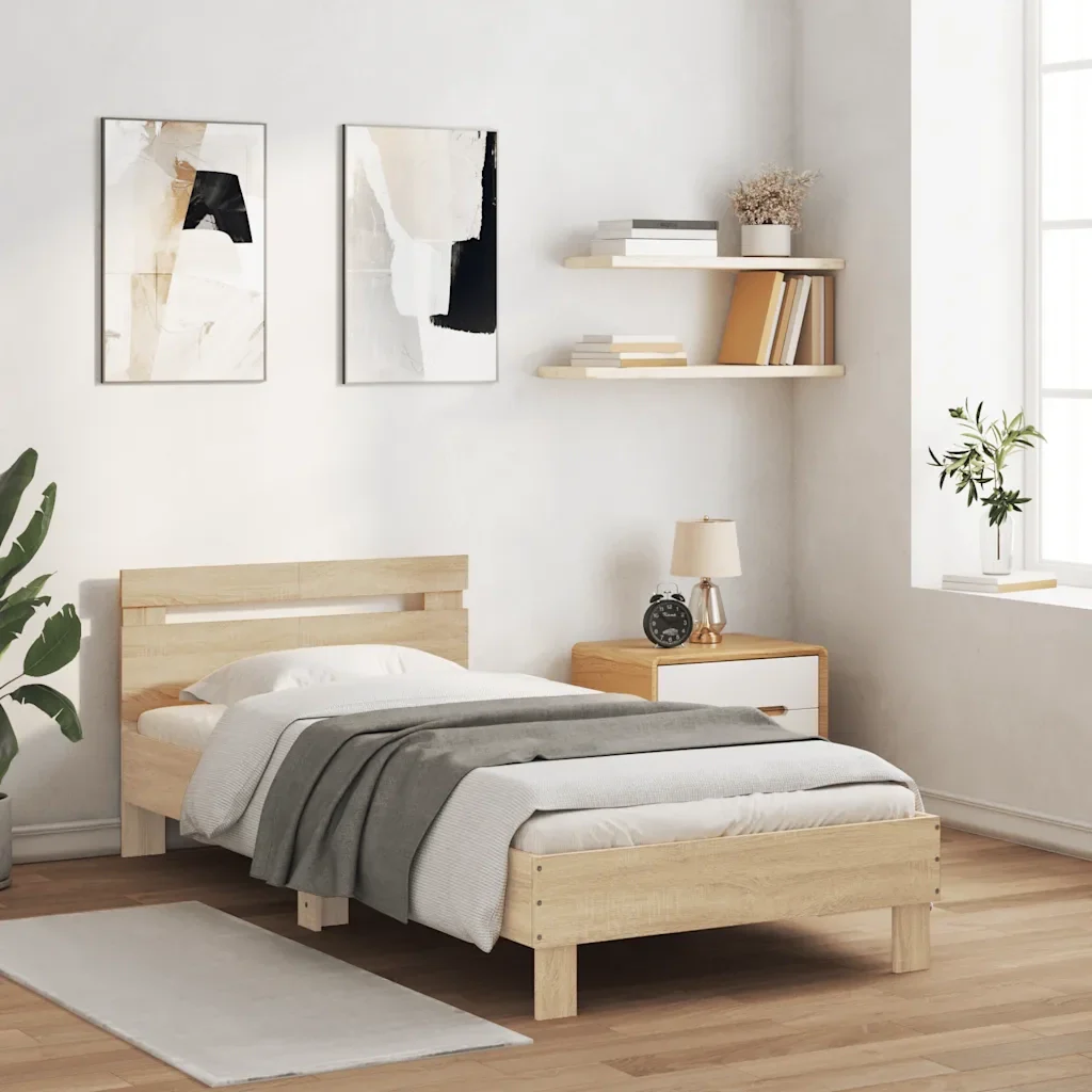 Letto singolo | Letto per adulti | Giroletto senza Materasso con Testiera Rovere Sonoma 100x200 cm - Image 2
