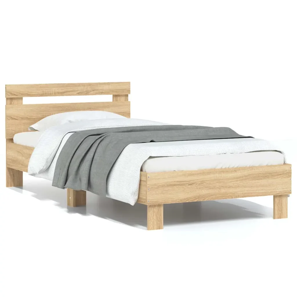 Letto singolo | Letto per adulti | Giroletto senza Materasso con Testiera Rovere Sonoma 75x190 cm