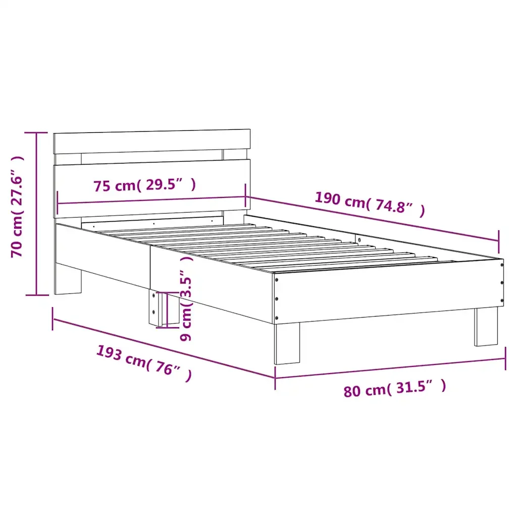 Letto singolo | Letto per adulti | Giroletto senza Materasso con Testiera Rovere Sonoma 75x190 cm - Image 10