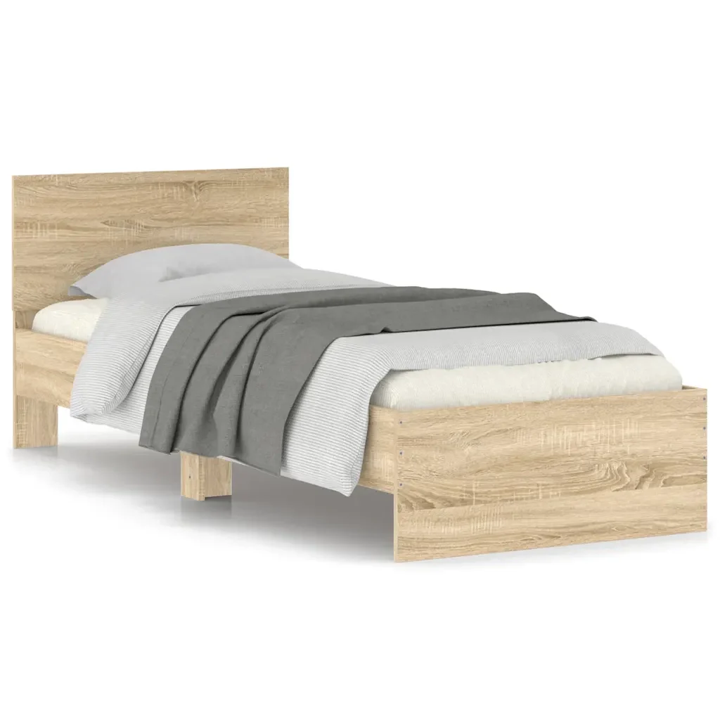 Letto singolo | Letto per adulti | Giroletto senza Materasso con Testiera Rovere Sonoma 75x190 cm