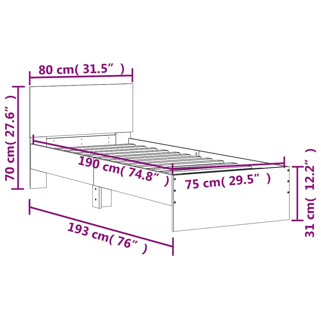 Letto singolo | Letto per adulti | Giroletto senza Materasso con Testiera Rovere Sonoma 75x190 cm - Image 10
