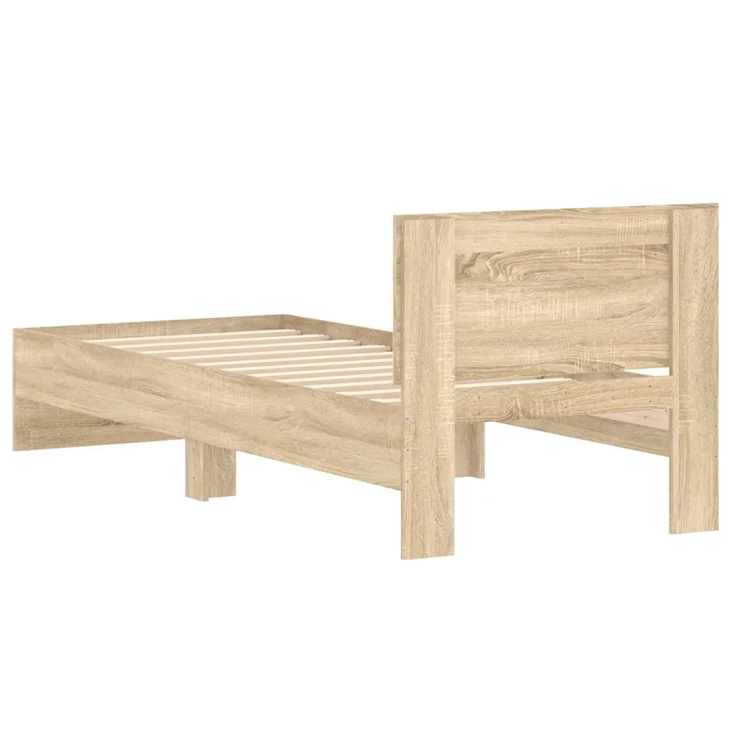Letto singolo | Letto per adulti | Giroletto senza Materasso con Testiera Rovere Sonoma 90x190 cm - Image 7