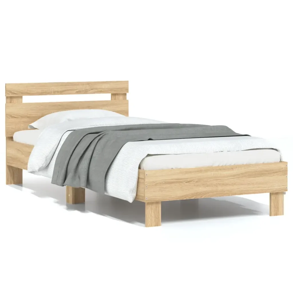 Letto singolo | Letto per adulti | Giroletto senza Materasso con Testiera Rovere Sonoma 90x200 cm