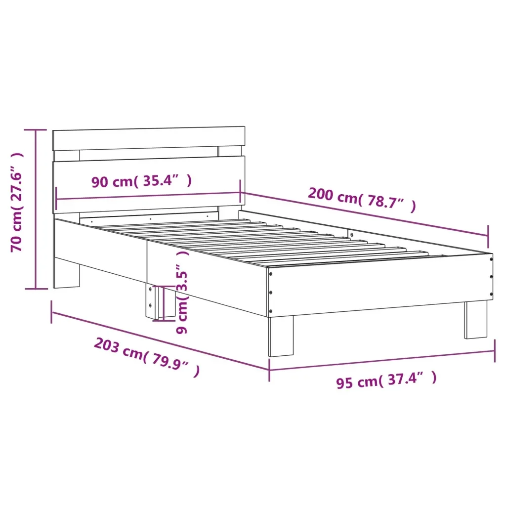Letto singolo | Letto per adulti | Giroletto senza Materasso con Testiera Rovere Sonoma 90x200 cm - Image 10