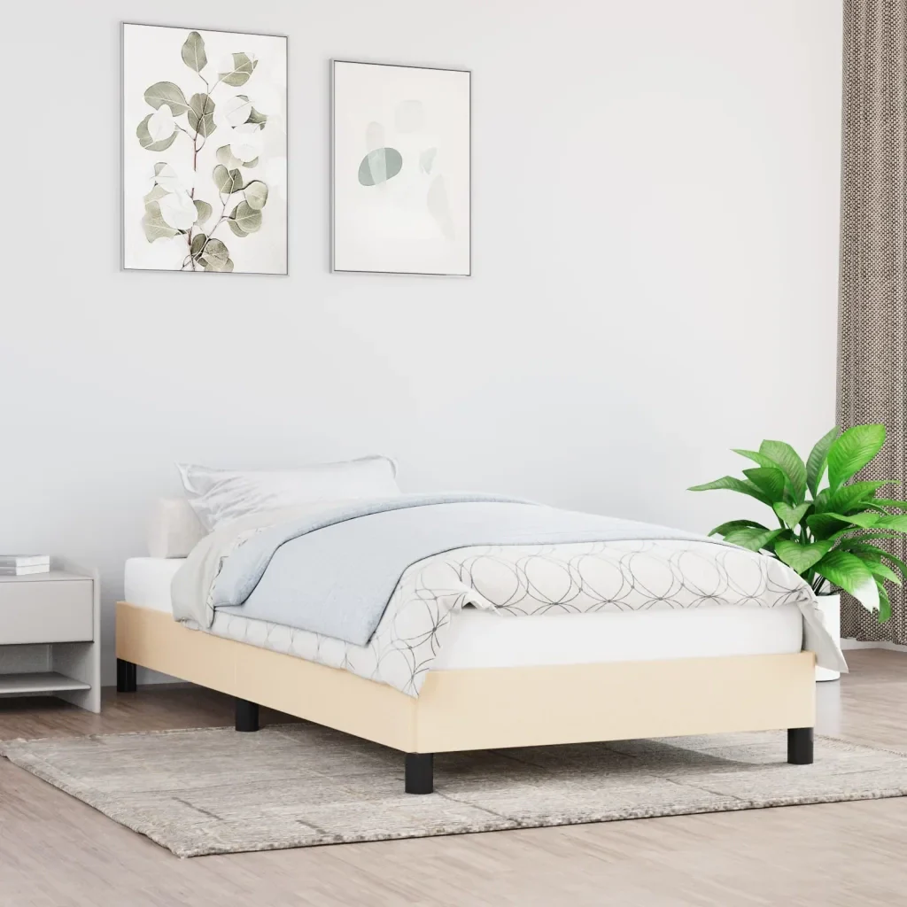 Letto singolo | Letto per adulti | Giroletto senza Materasso Crema 100x200 cm in Tessuto - Image 2