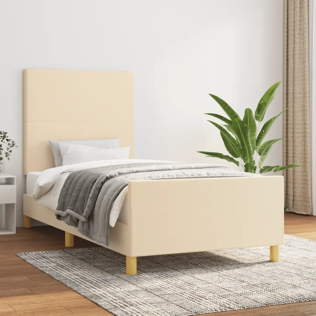 Letto singolo | Letto per adulti | Giroletto senza Materasso Crema 100x200 cm in Tessuto - Image 2