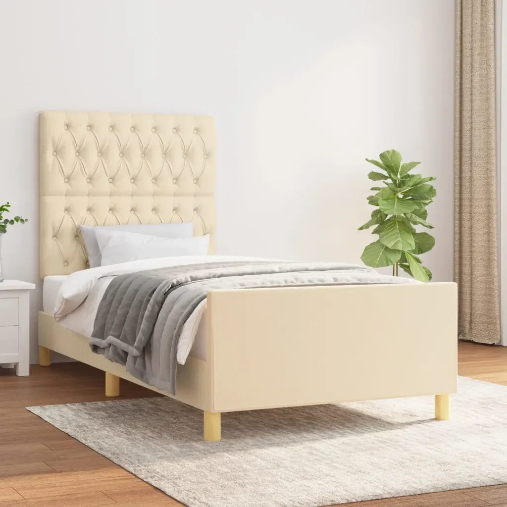 Letto singolo | Letto per adulti | Giroletto senza Materasso Crema 100x200 cm in Tessuto - Image 2
