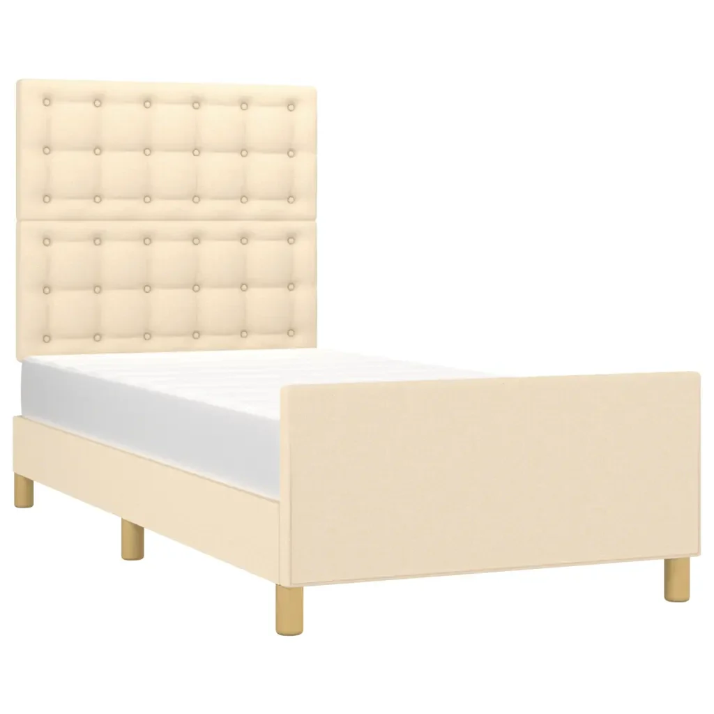 Letto singolo | Letto per adulti | Giroletto senza Materasso Crema 100x200 cm in Tessuto - Image 4