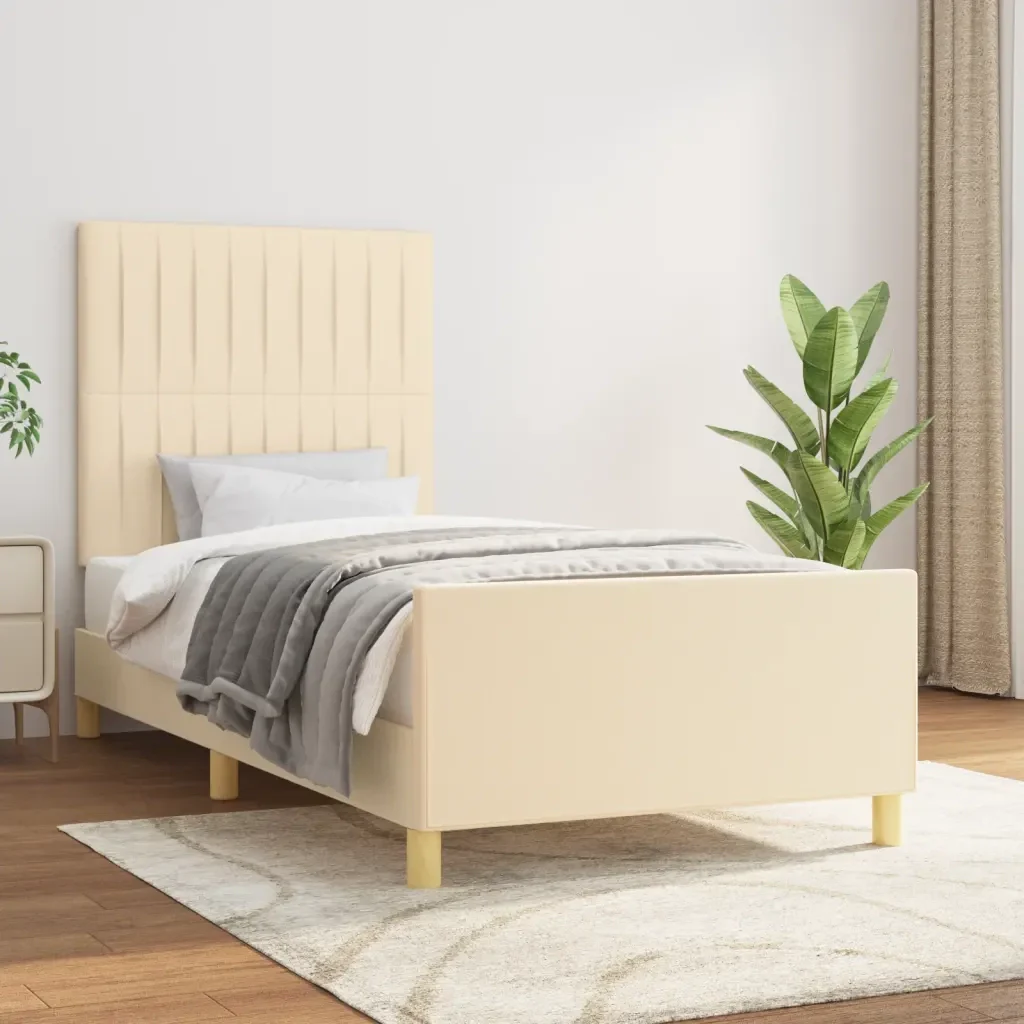 Letto singolo | Letto per adulti | Giroletto senza Materasso Crema 80x200 cm in Tessuto - Image 2