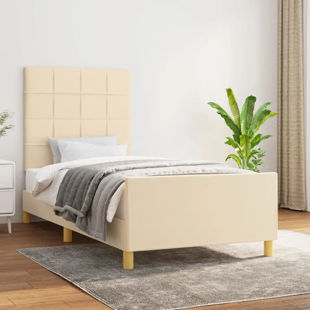 Letto singolo | Letto per adulti | Giroletto senza Materasso Crema 80x200 cm in Tessuto - Image 2