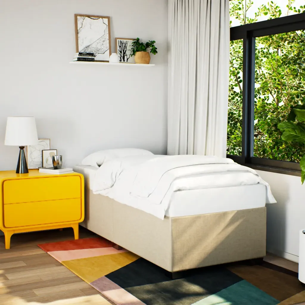 Letto singolo | Letto per adulti | Giroletto senza Materasso Crema 80x200 cm in Tessuto - Image 2
