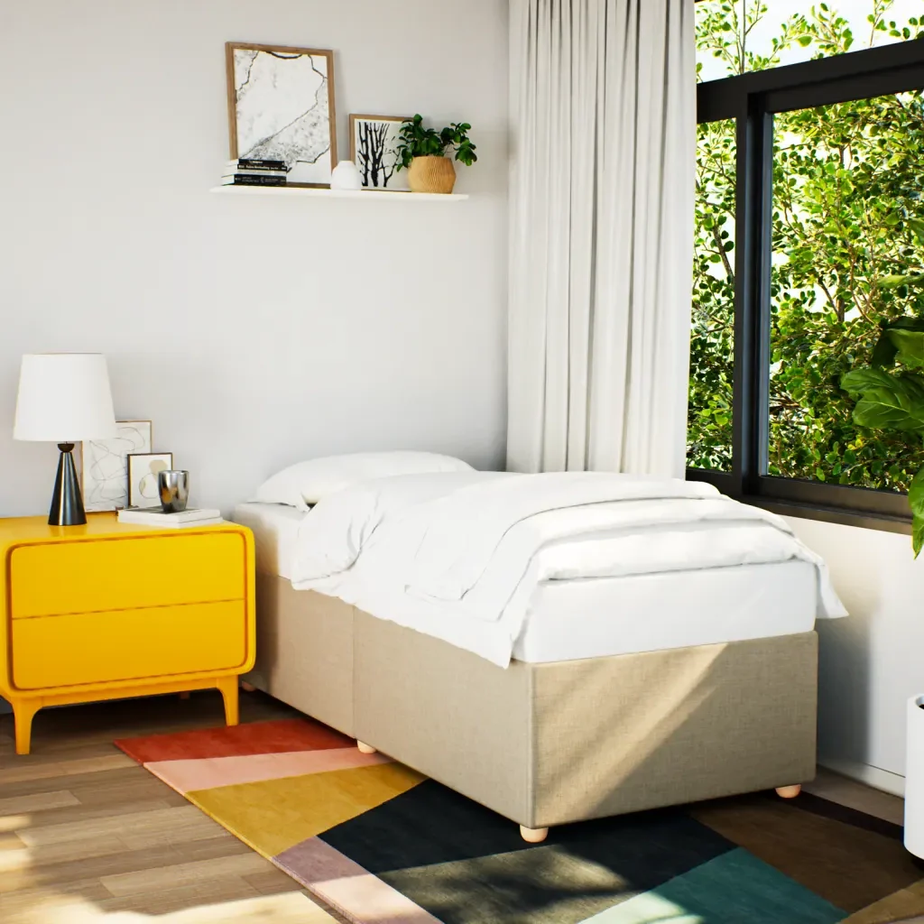 Letto singolo | Letto per adulti | Giroletto senza Materasso Crema 80x200 cm in Tessuto - Image 2